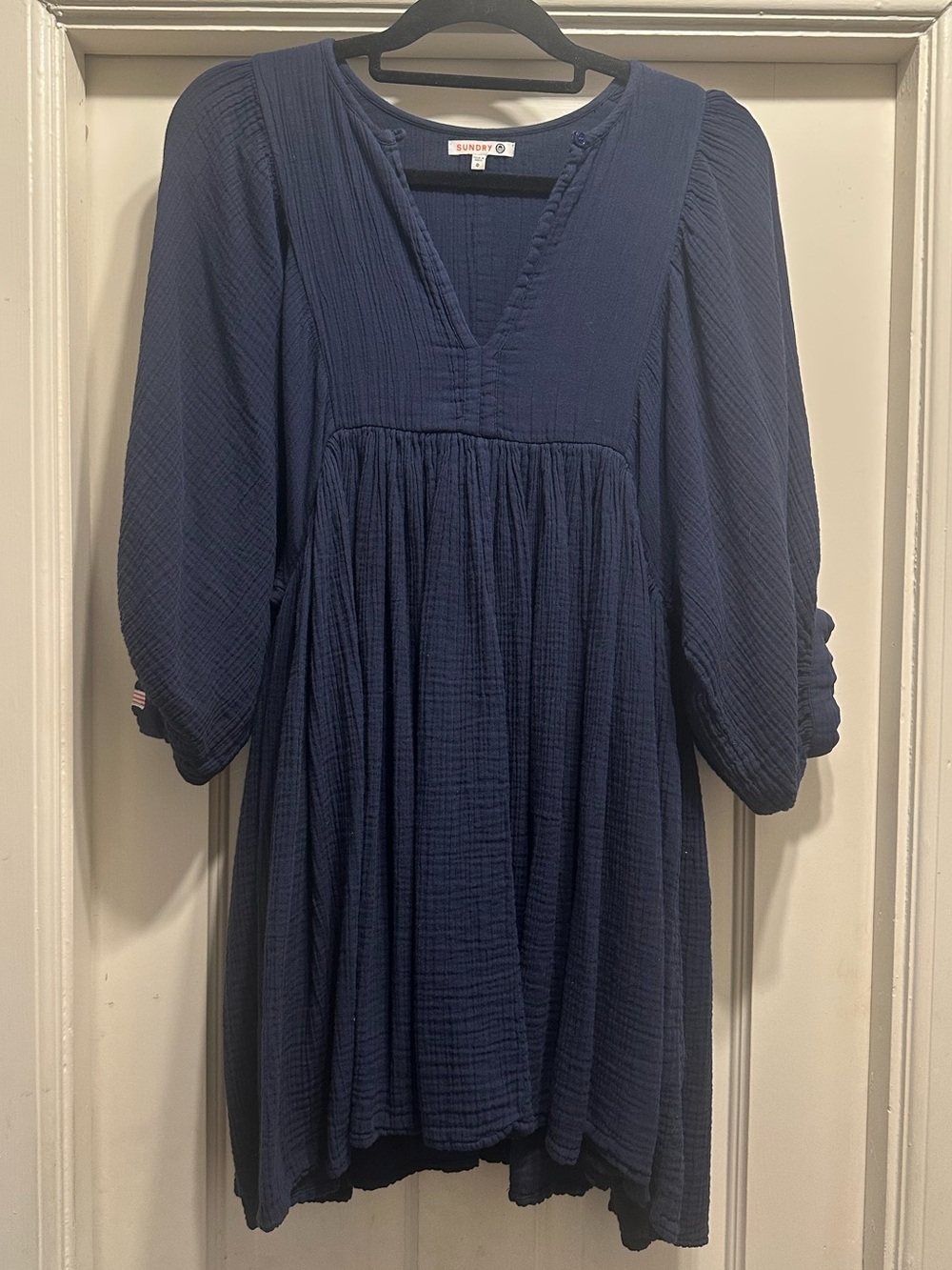 Sundry Navy Textured V-Neck Mini Dress